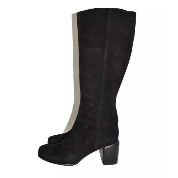 $650 VINCE Maggie Suede Tall Boots SUEDE BLOCK SQUARE BLACK 6 (MF27) - Picture 5 of 8